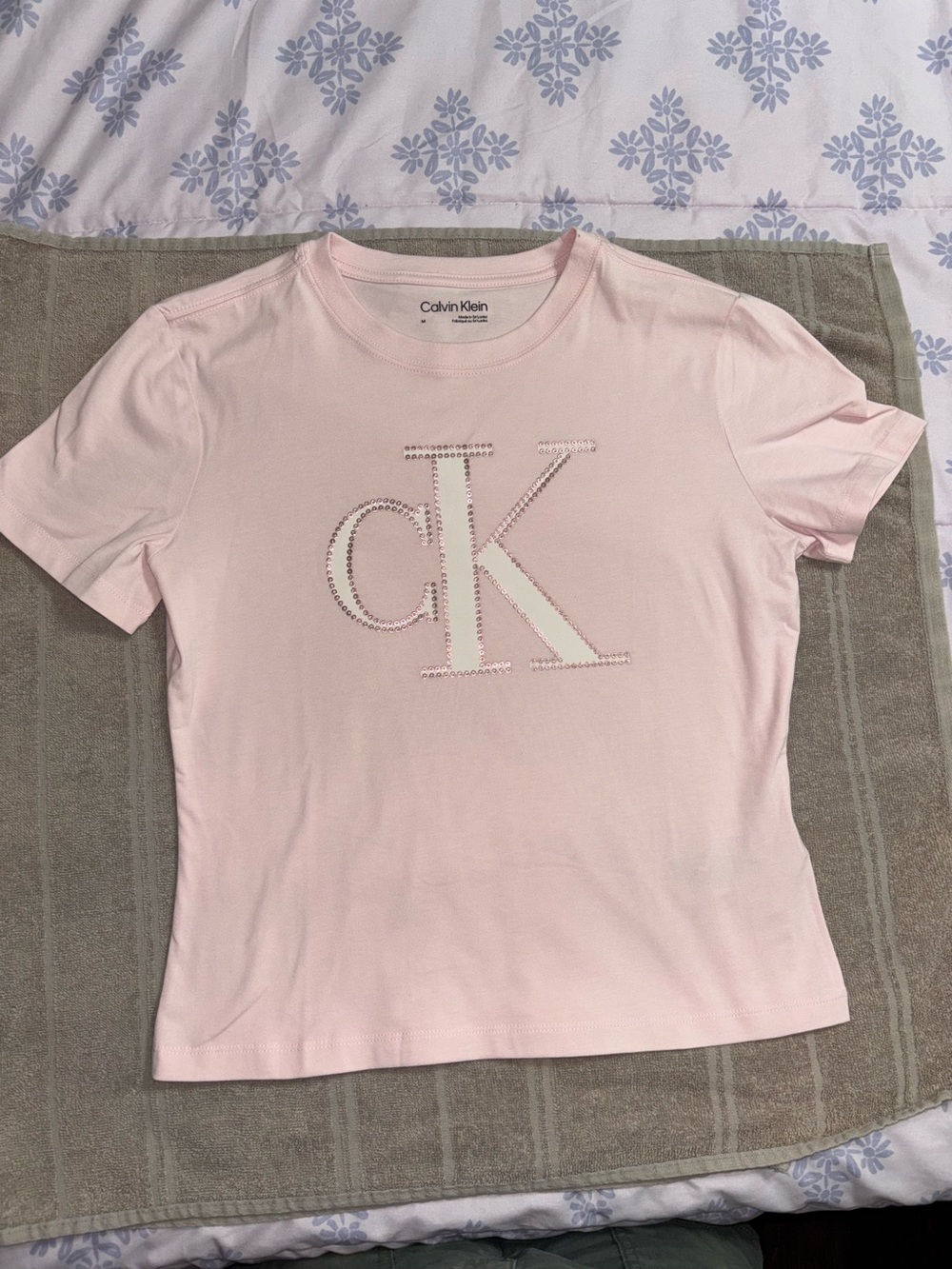 Calvin Klein Light Pink Girls' CK Rhinestone Logo Tee